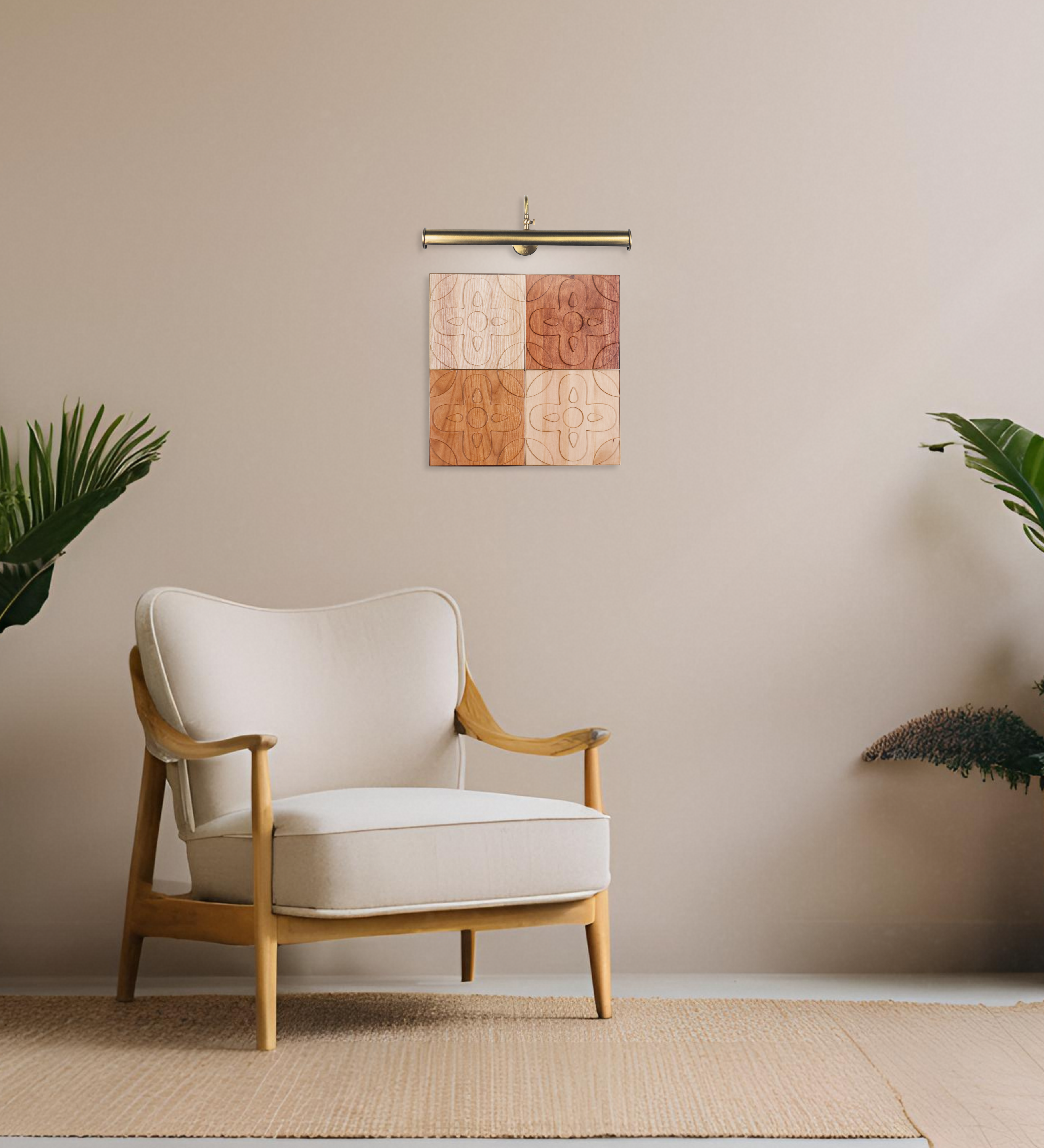 2x2 Chacota Panel | Mixed Woods and Brushed Brass